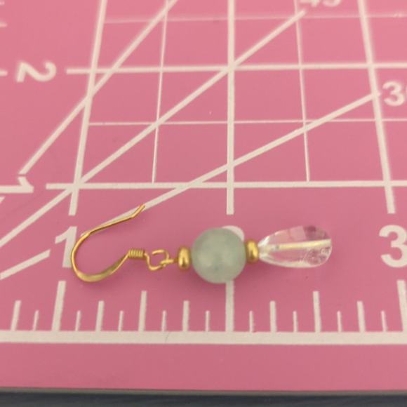 Handmade Adventurine & Glass French Wire Gold Tone Dangle Earrings - Picture 4 of 4